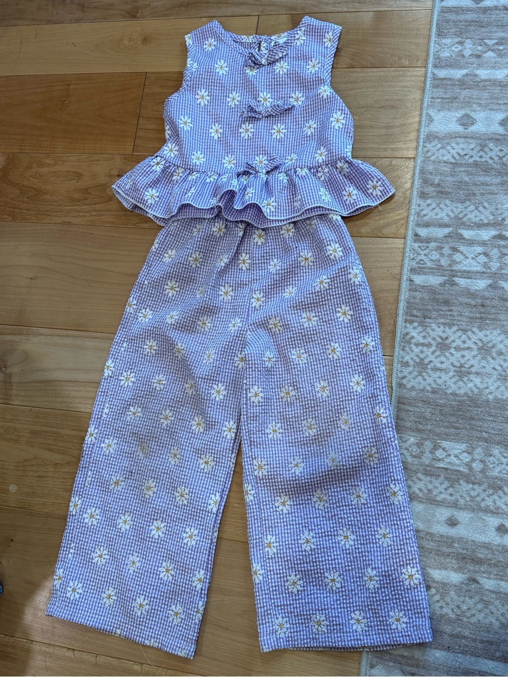 Lilac Daisy Top and Wide-Leg Pants